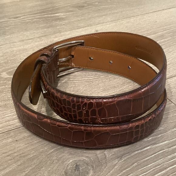 Polo Ralph Lauren Mens Alligator Leather Belt 34 In 85 CM Brown Classic Preppy - Picture 4 of 12